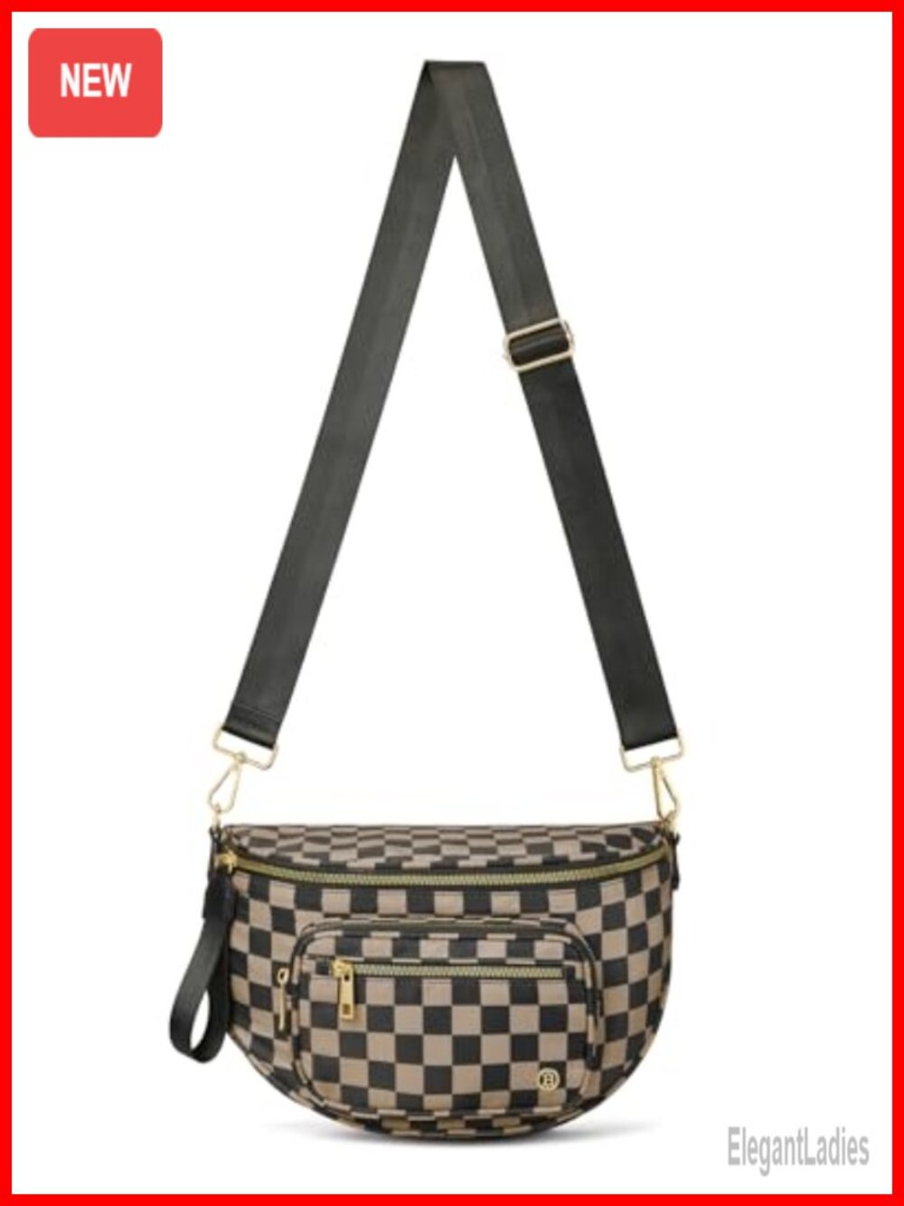 Vegan Leather Crossbody Bag Checkered Sling RFID Bum Bag for Women